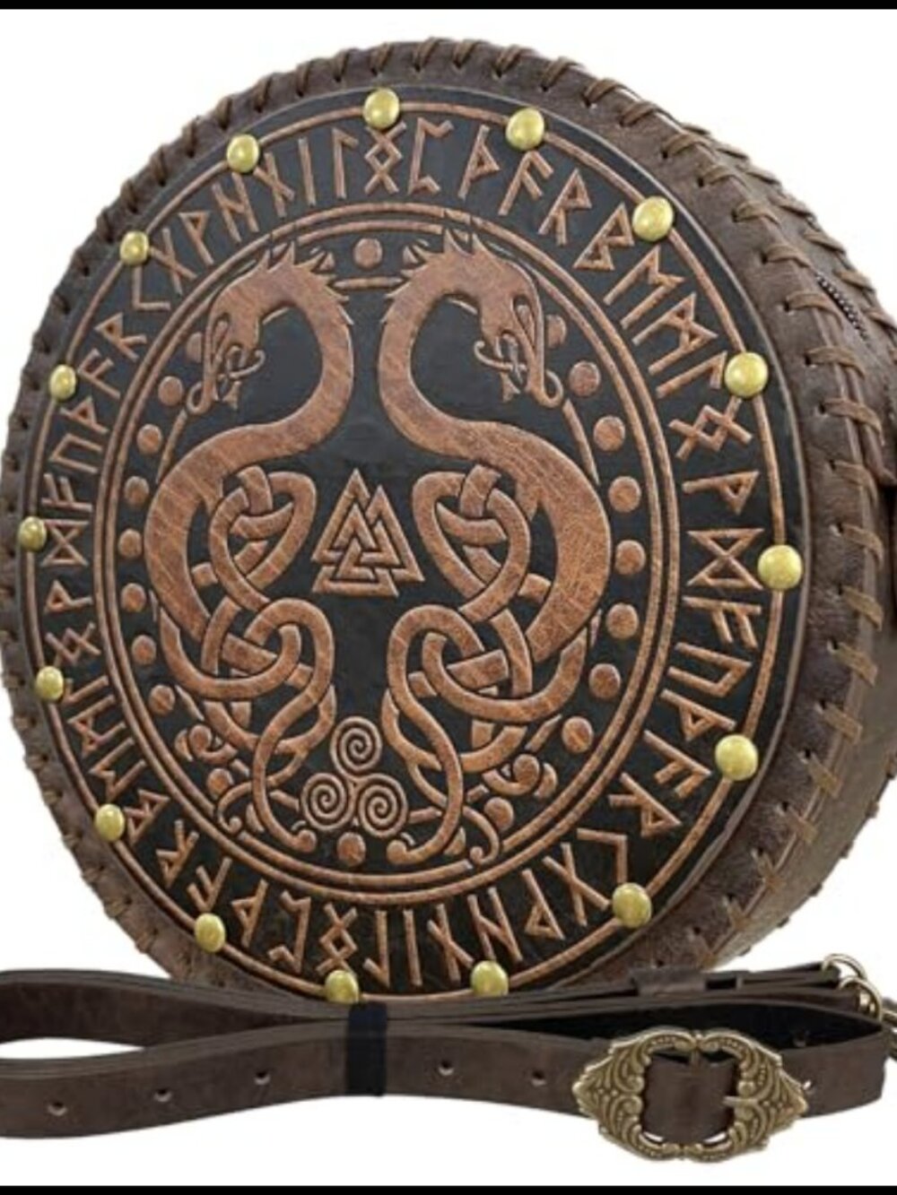 Viking Embossed Faux Leather Crossbody Belt Bag Satchel Medieval Cosplay